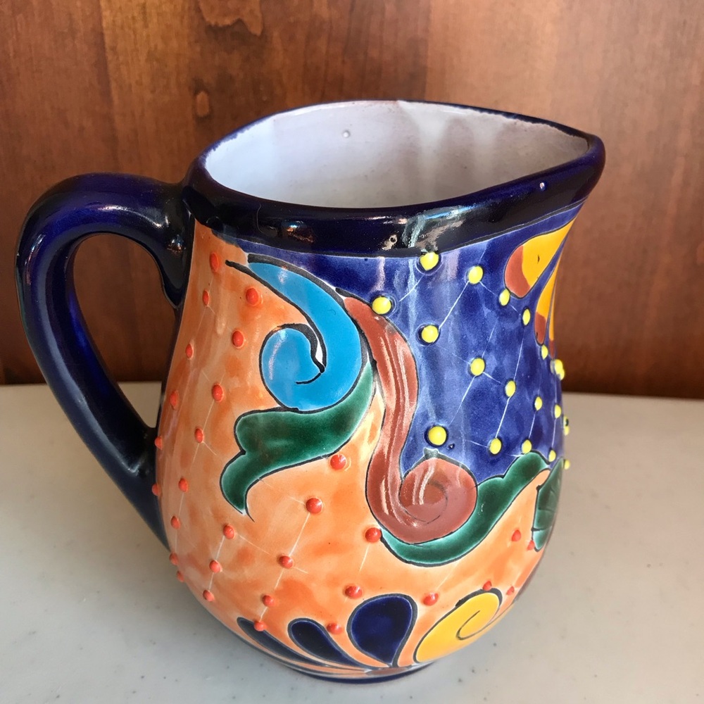 Vintage Vibrant Colorful Hobnail Hand Made Mexican Pottery Pitcher - Picture 7 of 8